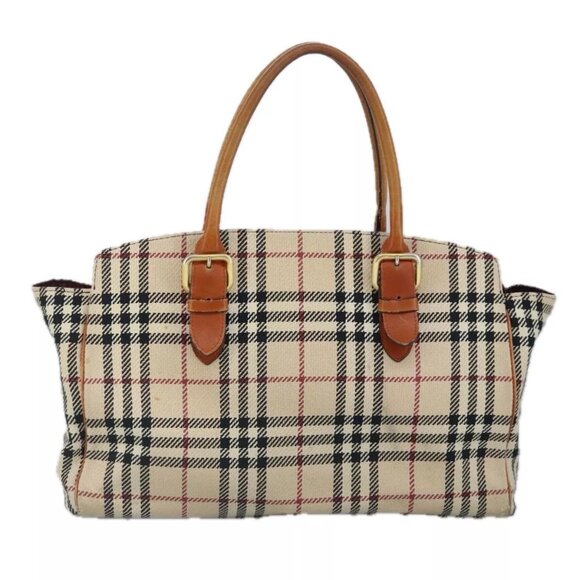 BURBERRY Nova Check Tote Bag Canvas Beige Gold Auth - Picture 1 of 15